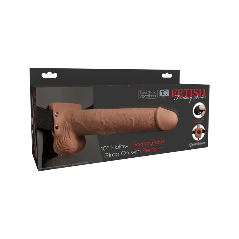 Pipedream Fetish Fantasy Series Vibrating 10 in. Hollow Strap-On With Balls Tan/Black