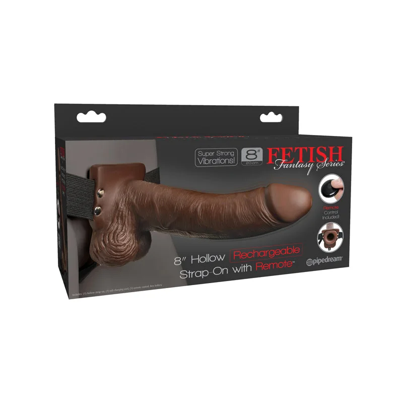 Pipedream Fetish Fantasy Series Vibrating 8 in. Hollow Strap-On With Balls Brown/Black