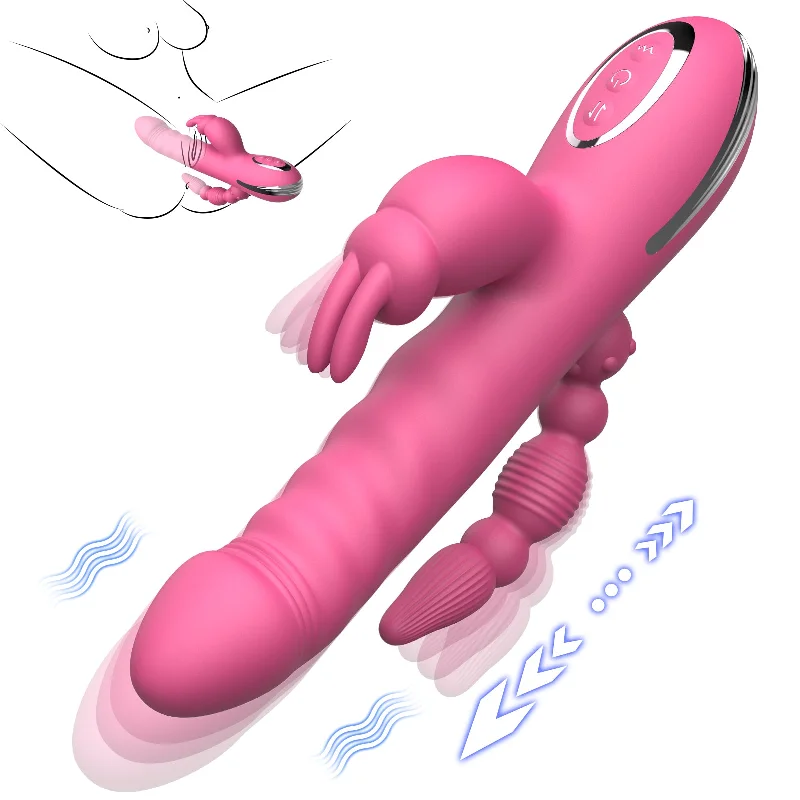 Rabbit Clit Stimulator Anal Beads Thrusting Dildo G-spot Vibrator - Domust 3-in-1 Anal Sex Toys