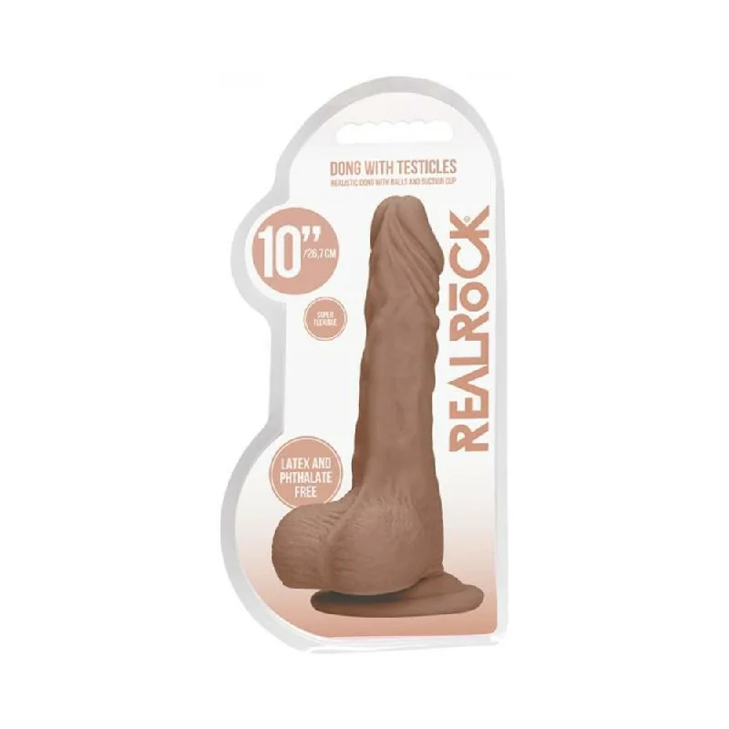 Real Rock Realistic Dildo With Balls - 10" - 25 Cm - Mocha