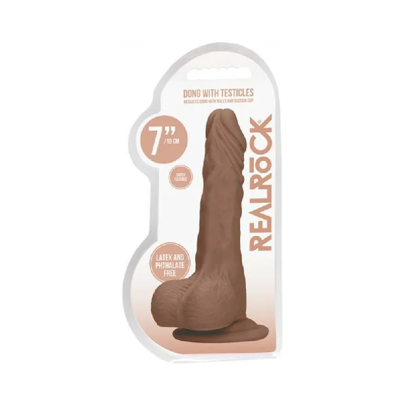 Real Rock Realistic Dildo With Balls - 7" - 17 Cm - Mocha