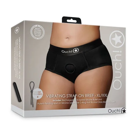 Shots Ouch Vibrating Strap On Brief - Black XL/XXL