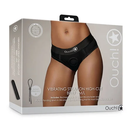 Shots Ouch Vibrating Strap On High-Cut Brief - Black M/L