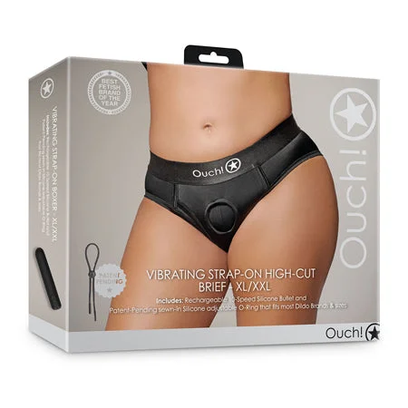 Shots Ouch Vibrating Strap On High-Cut Brief - Black XL/XXL