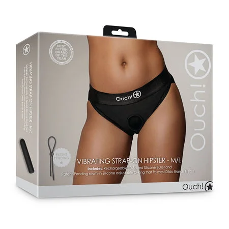 Shots Ouch Vibrating Strap On Hipster - Black M/L