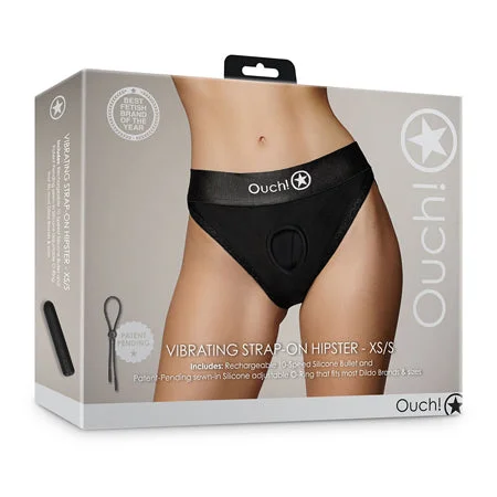 Shots Ouch Vibrating Strap On Hipster - Black XS/S