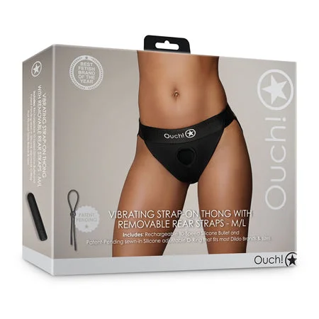 Shots Ouch Vibrating Strap On Thong w/Removable Rear Straps - Black M/L