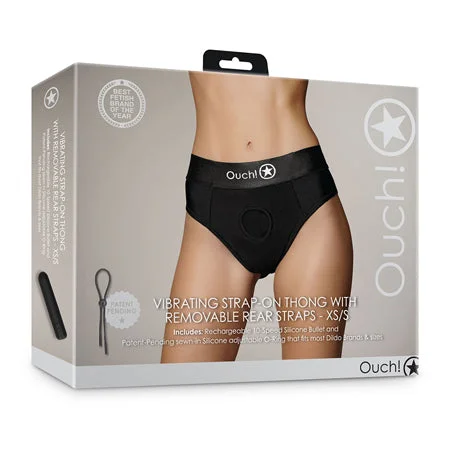 Shots Ouch Vibrating Strap On Thong w/Removable Rear Straps - Black XS/S