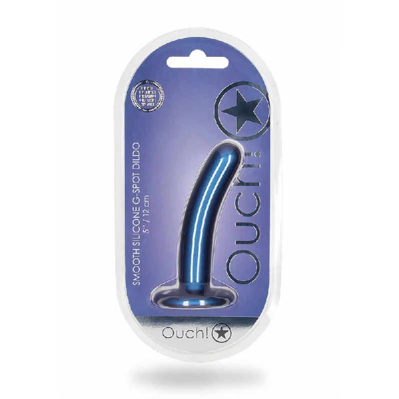 Smooth Silicone G-Spot Dildo 5" Metallic Blue