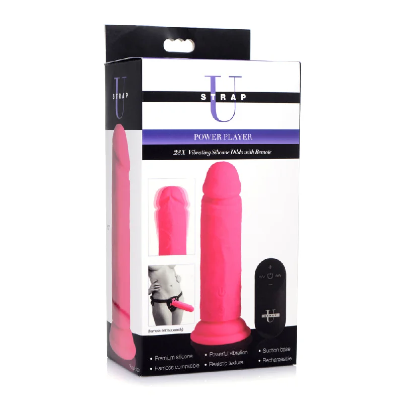 Strap U Power Player 28X Vibrating Dildo W/Rc Pink