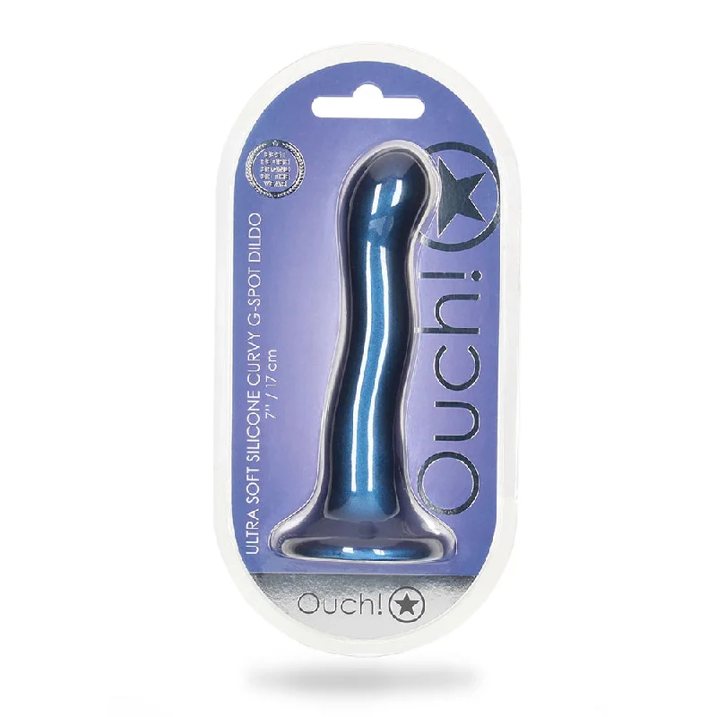 Ultra Soft Silicone Curvy G-Spot Dildo 7" Metallic Blue