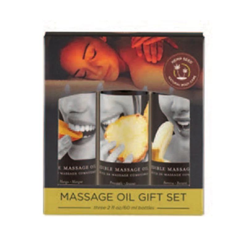 Earthly Body Edible Massage Oil Gift Set: 2oz Mango,2oz Banana & 2oz Pineapple