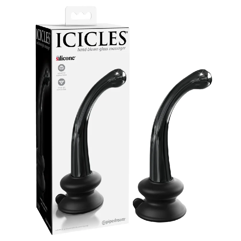 Icicles No. 87 Glass G-Spot Wand with Bendable Silicone Suction Cup - Black