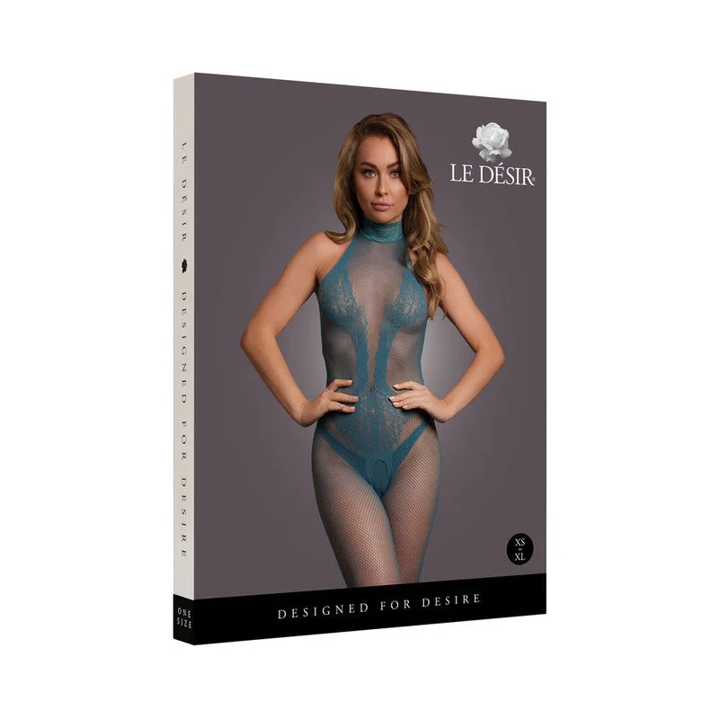 Le Desir Fishnet and Lace Bodystocking Ocean Deep O/S