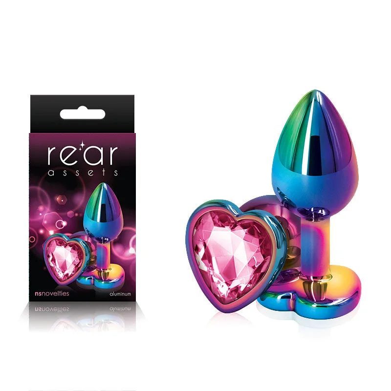 Rear Assets Multi Coloured Small Metal Butt Plug Heart Pink