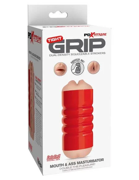 PDX Extreme Tight Grip Mouth and Ass Masturbator Beige