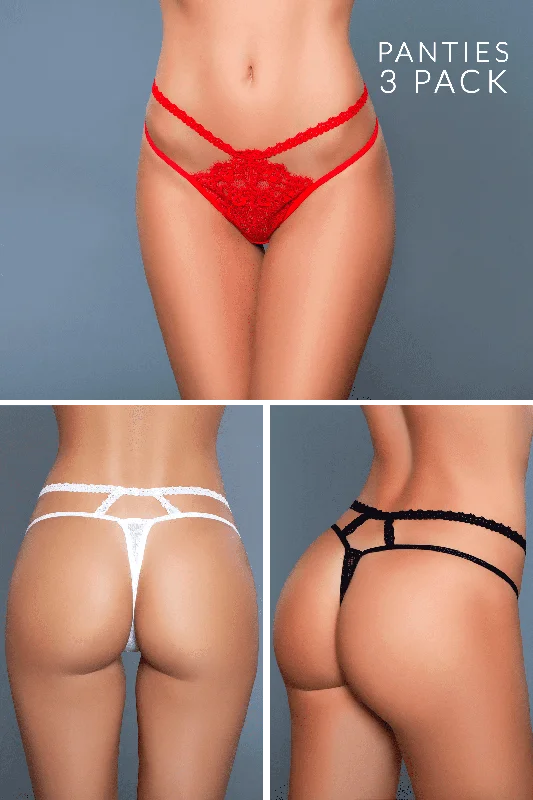 Adrienne Eyelash Lace Thong 3 Pack Panties