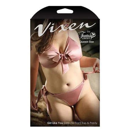 Vixen Girl Like You Satin Tie Front Top & Side Tie Panty- Queen Size